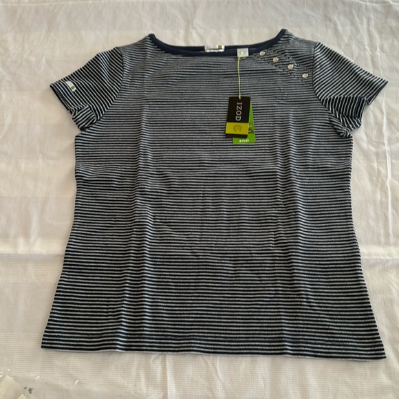 🏌️‍♀️🎾 NWT IZOD golf/tennis G-Flex SPF40 top blue white stripe M - Picture 2 of 11